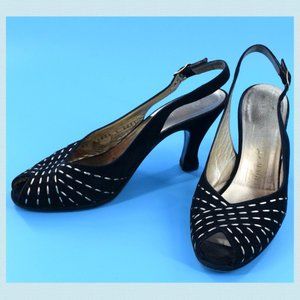 Bruno Magli Sling Back Peep Toe Suede Shoes 7.5